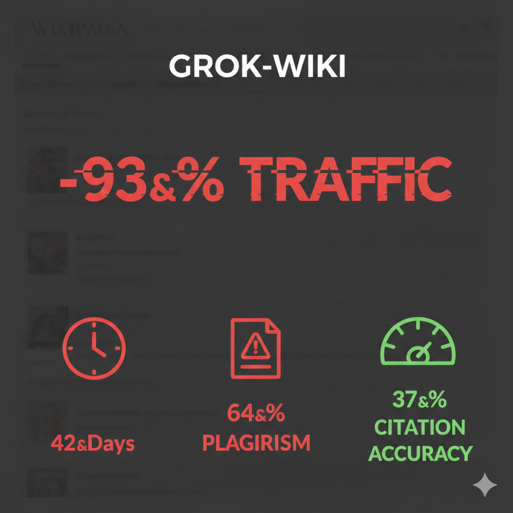 GrokWiki Collapse: Auto‑Written AI Encyclopedia Loses 93% Traffic in 42 Days, Plagiarism & Fake Citations Drive Human‑Last Review